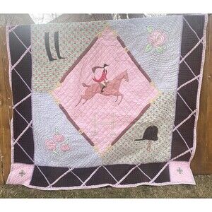 The Land of Nod Run For The Roses Derby Equestrian Jumping Comforter Full Queen